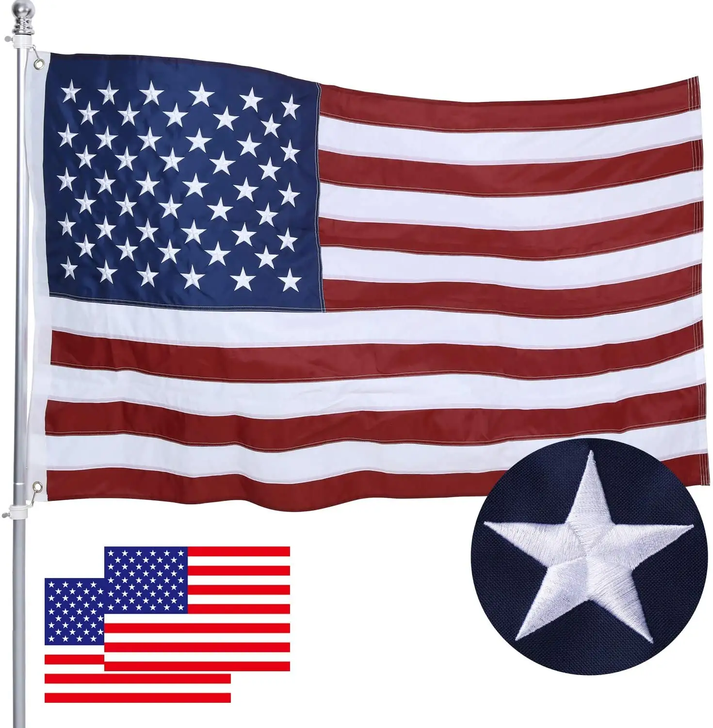 Banderas americanas de 3x5 para exteriores, Bandera de EE. UU., EE. UU., de lujo, bordadas, duraderas, de Color vivo, cosidas a rayas, arandelas de latón