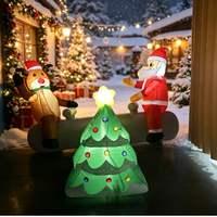 Décoration de Noël gonflable lumineuse de 1,5 m en forme de bonhomme de neige de dessin animé avec Père Noël, rennes et sapin de Noël