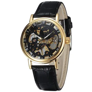 Casual New Fashion SEWOR 606 Brand Skeleton Men Clock Classic Luxury Leather Automatic Mechanical Hand Wind Wrist Watch