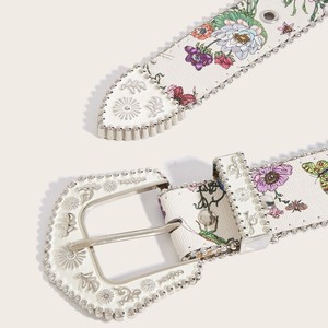 Cintura da Donna alla Moda con Motivo Floreale Bohémien Retrò, Distintiva Cintura Nera in PU dal Design Subculturale per Donne - Product Image 4