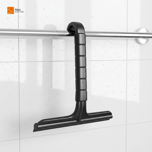 Escobilla de silicona duradera para puertas de vidrio de baño, cocina y coche, con soporte, limpiador de ventanas de una pieza, color negro - Product Image 1