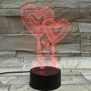 중국 신제품 창조적 인 마술 아크릴 사랑스러운 하트 3D led 야간 조명 연인 램프 크리스마스 선물