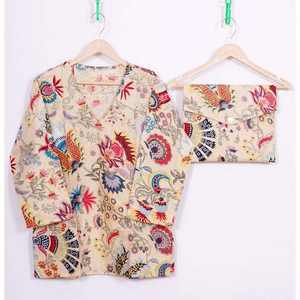 Conjunto de Pijama Informal de Satén 100% Algodón para Mujer, Estampado Floral Otoñal, Transpirable, Cintura Elástica, Manga Larga, 2024 - Product Image 1