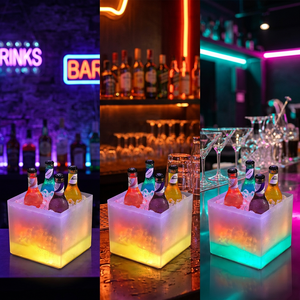 Cubo de hielo LED personalizado para discoteca, profesional, de doble pared, cuadrado, RGB LED, de plástico, para champán, vodka y vino. - Product Image 2