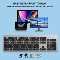 Clavier ultra-fin 2,4 G USB-C silencieux avec touches multimédias, interrupteurs à ciseaux, pour ordinateur de bureau et portable, idéal pour le travail