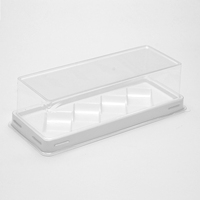 Boîte à gâteau roulé rectangulaire transparente jetable, 4 fentes inclinées pour rouleaux, plastique PET de qualité alimentaire, emballage à emporter pour la pâtisserie