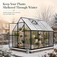 Serre de jardin 6x10 pieds avec porte verrouillable et aération de toit, serre d'hiver robuste à structure en aluminium pour l'extérieur
