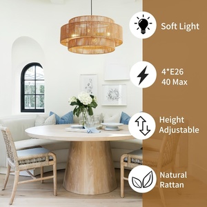 Candelabro moderno de ratán con base E26 con <span class=keywords><strong>cuerda</strong></span> de lino, lámpara de techo colgante transfronteriza para sala de estar, Cocina, Restaurante, tamaño medio - Product Image 2