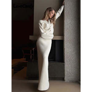 <span class=keywords><strong>Gonna</strong></span> da donna a <span class=keywords><strong>maglia</strong></span> a due pezzi alla moda Cardigan monopetto bianco morbido e sottile gonne lunghe Set 2024 abiti femminili eleganti - Product Image 2