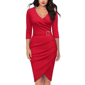 Kadın profesyonel sonbahar kat-uzunluk için 2023 avrupa amerikan üç çeyrek kollu v yaka parti Bodycon rahat elbise - Product Image 4