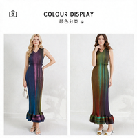 Robe longue plissée de style vintage pour femme Miyake 2026, élégante, imprimée, à manches longues, pour tous les jours, 100% polyester, anti-rides