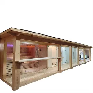 New wooden house wet steam/ shower/change/toilet/dry infrared heater sauna rooms