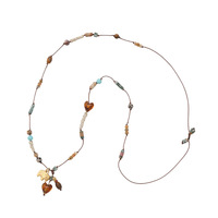 Kalung Tali Anyaman Boho Batu Mata Harimau Jasper Gambar Bunga Turquoise Giok Liontin Daun Emas Baja Tahan Karat Unisex