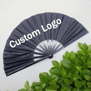 Custom Logo Printing Decoration Wooden Folding Bamboo Hand Black Fan