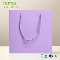Sac cadeau en papier lilas personnalisé avec poignée torsadée, fond plat, finition mate lavande pour salon de beauté, vente en gros et au détail