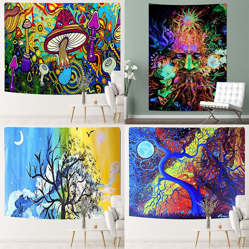 Флуоресцентный УФ-активный подвесной гобелен, психоделический гриб, древо жизни, подвесной декоративный настенный гобелен