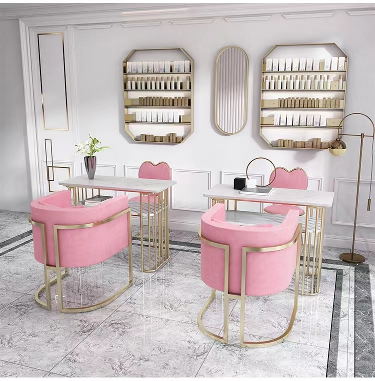 Оптовая продажа, роскошный стол для ногтей, художественный стол, салонная мебель для маникюра, белый розовый Маникюрный Стол И Стул