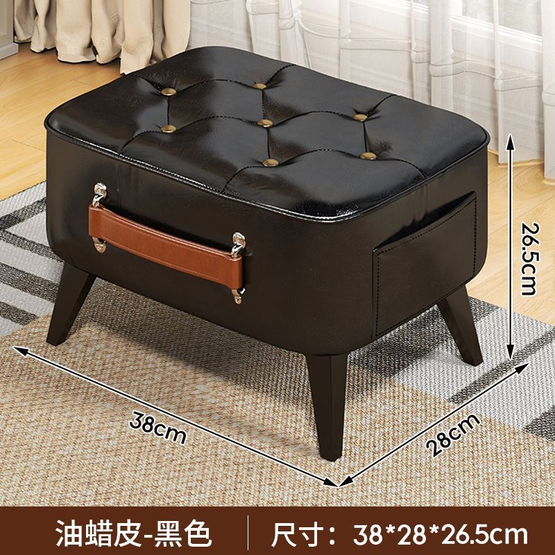 Seven-Star Handbag Stool in Black Oil-Wax Leather