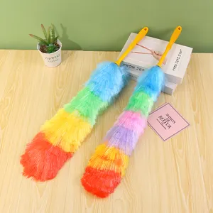 Rainbow-Colored Microfiber 120g Feather Duster Flexible With Plastic Rubber Handle For Household Cleaning
