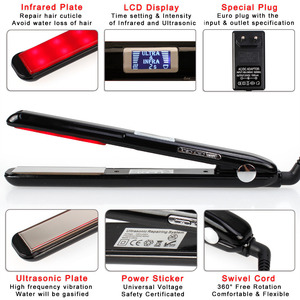Private Label Flat Iron portatile Display LCD in titanio piastra <span class=keywords><strong>per</strong></span> <span class=keywords><strong>capelli</strong></span> ad ultrasuoni a infrarossi con piastra fredda di colore nero - Product Image 6