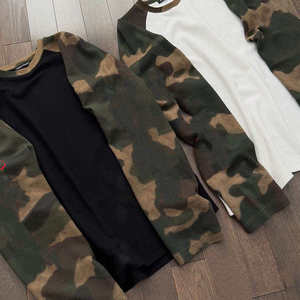 남성용 맞춤 자수 컬러블록 패치워크 와플 카모 위장 긴팔 티셔츠 제작 - Product Image 3