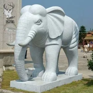 户外花园大理石装饰大尺寸浅灰色花岗岩石头动物雕塑花岗岩大象雕像