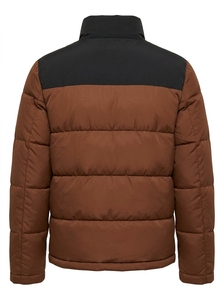 Chaqueta Acolchada para Hombre, Color Marrón con Bloques de Color, Cortavientos, Cierre Frontal con Cremallera, Abrigo Casual de Invierno, Cuello Alto, Corte Regular, Relleno de Poliéster - Product Image 3