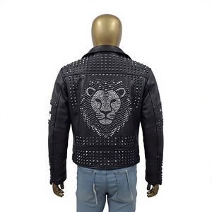 Wholesale Custom Streetwear <b>Punk</b> Rock Leather <b>Jacket</b> Unisex Black Metal Studs Graphic Print Breathable Winter Front Traditional - Product Image 2