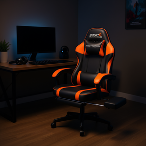 Chaise de jeu ergonomique en cuir PU avec repose-pieds, chaise de bureau inclinable, soutien lombaire pour une utilisation à domicile et pour les jeux - Product Image 2