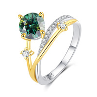 9 Fashion Bagues en Argent 925 Plaqué Or, Design Trajectoire Étoilée, avec Moissanite 1 carat, Passe le testeur de diamant, Bijoux en Moissanite Colorée pour Femme