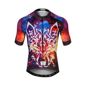 T-shirt de cyclisme personnalisé à sublimation avec motif crâne de loup, tissu léger à faible densité, manches courtes pour vêtements d'équipe sportive - Product Image 1