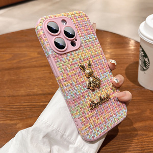 Para <span class=keywords><strong>iPhone</strong></span> 16 Pro Max <span class=keywords><strong>funda</strong></span> de teléfono para <span class=keywords><strong>iPhone</strong></span> 14 patrón tejido 13 15 <span class=keywords><strong>funda</strong></span> de protección de teléfono <span class=keywords><strong>cuerda</strong></span> de mano <span class=keywords><strong>12</strong></span> lindo colgante de conejo - Product Image 4