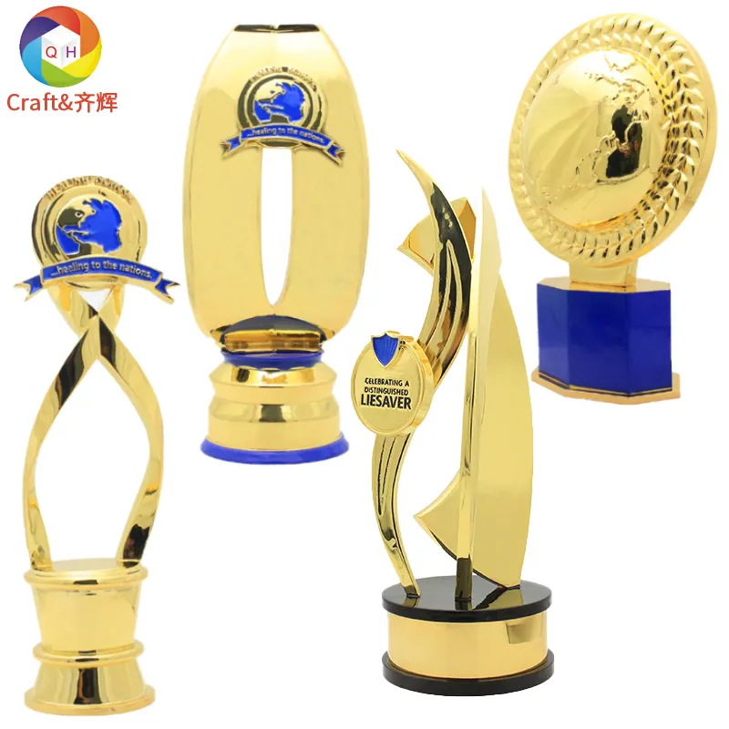 Piala Penghargaan Kualitas Tinggi Desain Produsen Piala Globe Biru Emas Penghargaan Logam Kustom Piala Peringatan