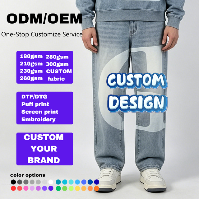 Design Vintage Flare Jeans for Men Loose Fit Mid Waist Print Process Decoration Solid Design Washed Mans Denim Trousers