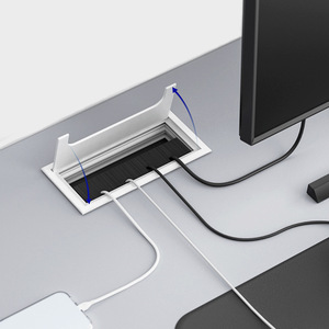 Caja de Conducción Moderna y Elegante de Aleación de Aluminio Plateado y Negro para Gestión de Cables en Escritorios de Oficina con Función de Cierre Suave - Product Image 1
