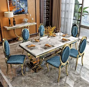 Tavolo da pranzo moderno da 10 posti in metallo con accento laterale in metallo e tavolo da pranzo moderno