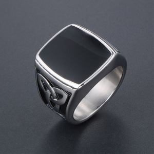 Men's Square <b>Titanium</b> Steel <b>Ring</b> With Black Inlay Geometric Design SA904 - Product Image 2