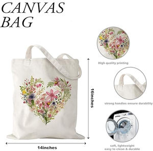 Sac fourre-tout en toile personnalisé pour la Saint-Valentin, réutilisable, esthétique, floral, en coton, en forme de cœur, pour femmes - Product Image 2