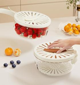 Poignées pliables avec couvercle Double couche <span class=keywords><strong>panier</strong></span> de vidange de lavage de légumes bol <span class=keywords><strong>à</strong></span> <span class=keywords><strong>salade</strong></span> cuisine réfrigérateur bol de vidange multifonctionnel - Product Image 1