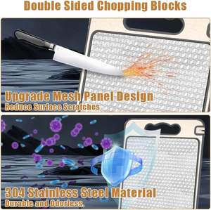 Tabla de cortar de paja de trigo de doble cara con tabla de descongelación de carne de acero inoxidable y molinillo de ajo con afilador - Product Image 4
