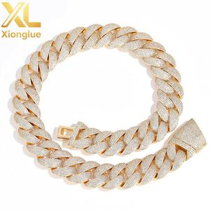 Men's Trendy 24mm <b>Copper</b> Full Zircon Bubble Cuban Chain Necklace Personalized Gold Plated Hip-Hop Jewelry Gift - Product Image 1