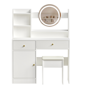 Table de toilette avec miroir pour chambre à coucher, style nordique, prix bas, LED, 4 tiroirs, blanc, meubles d'hôtel, coiffeuse pour le maquillage - Product Image 4