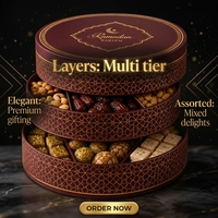 Boîte cadeau ronde pour Ramadan, boîte à bonbons en papier, boîte d'emballage cylindrique à plusieurs niveaux pour noix, logo personnalisé