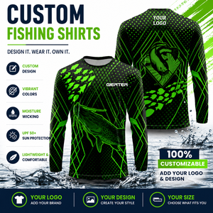 Maillot de pêche personnalisé UPF 50+ Protection solaire Léger en polyester à manches longues Unisexe pour tournoi de pêche, plage, bateau - Product Image 1