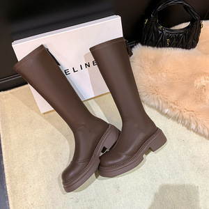 Womens Long <strong>Boots</strong> 2024 Autumn/Winter Retro Style Hidden Wedge Heel Back Zip Chunky-Soled Slimming High-Top <strong>Boots</strong> Dont <strong>Go</strong> - Product Image 1