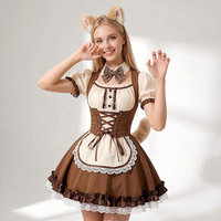 Robe Lolita Mignonne avec Oreilles de Shiba Inu pour Femme, Ensemble Complet de Cosplay Anime de Soubrette avec Corset Couleur Café, Queue en Peluche, Bandeau, Manchettes et Nœud