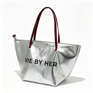 19 Inches Silver PU Leather <b>Women</b> Hand <b>Bag</b> Waterproof Travel <b>Beach</b> <b>Bag</b> for <b>Women</b> Large Capacity Shopping Tote <b>Bag</b> - Product Image 1