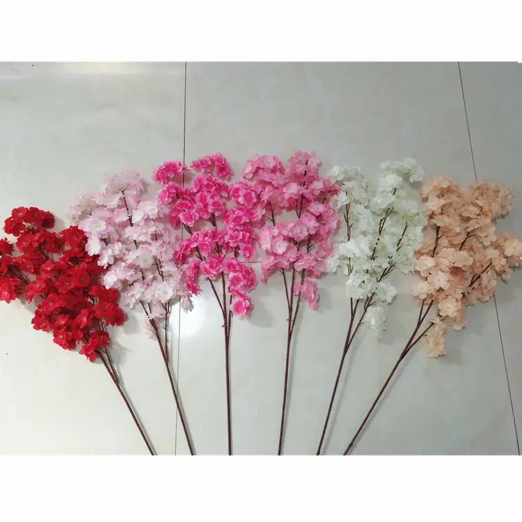 wholesale 3 Branches Artificial Flower Sakura Cherry Blossom Branch Hanging Flowers for Wedding Party Decorations