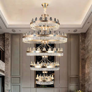 Lámpara de araña de cristal dorada LED decorativa para sala de estar de Hotel Villa de lujo con altura ajustable Tamaño medio Garantía de 2 años - Product Image 5