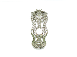 18K White <b>Gold</b> <b>Vintage</b> Filigree Diamond Halo Wide Band <b>Ring</b> Luxury Statement Jewelry For Women - Product Image 2